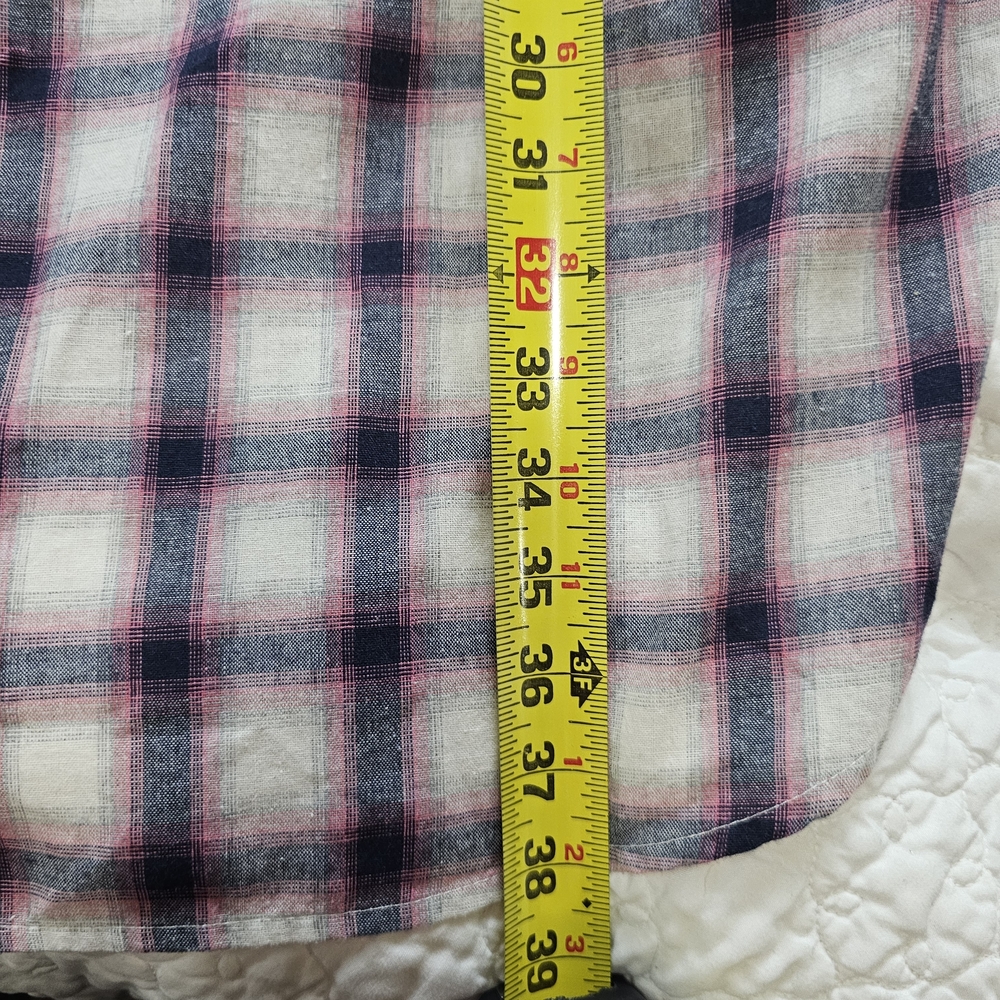POL Plaid Button-Up Shirt in White, Pink & Navy L Large - Picture 6 of 7